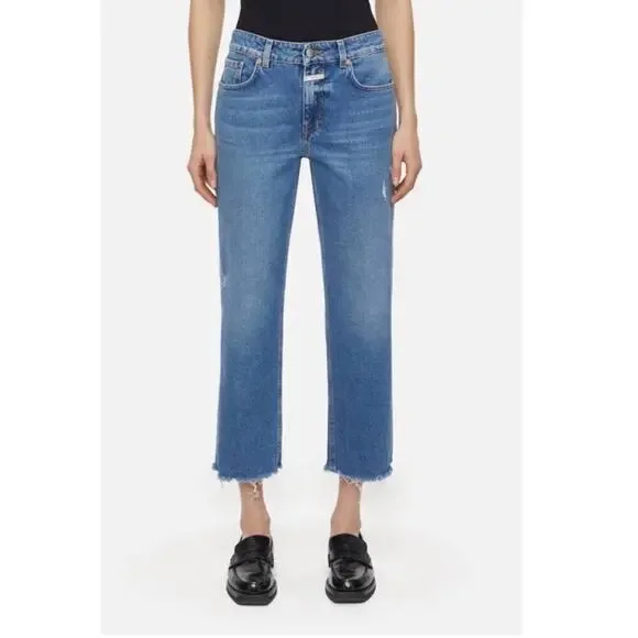 Closed Jean Milo Denim Jeans in Mid Blue High Waist Womens Size 26 NWT Raw Hem - Picture 1 of 14